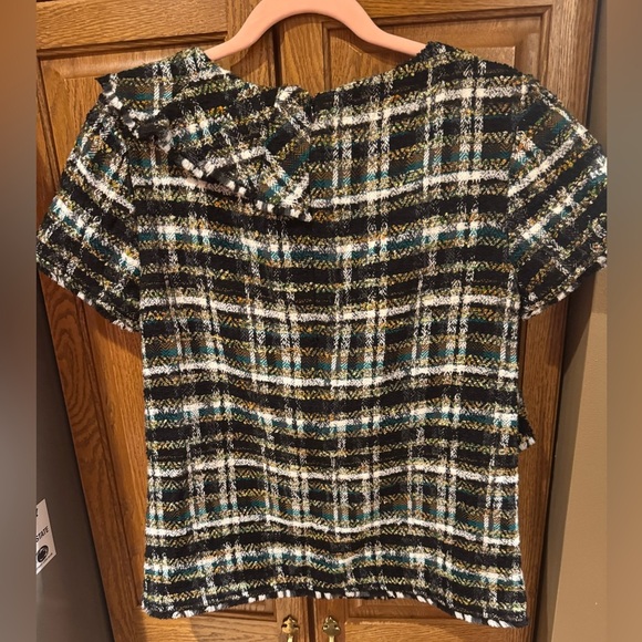 Banana Republic Black Plaid Tweed Textured blouse, size 4 - Picture 5 of 7
